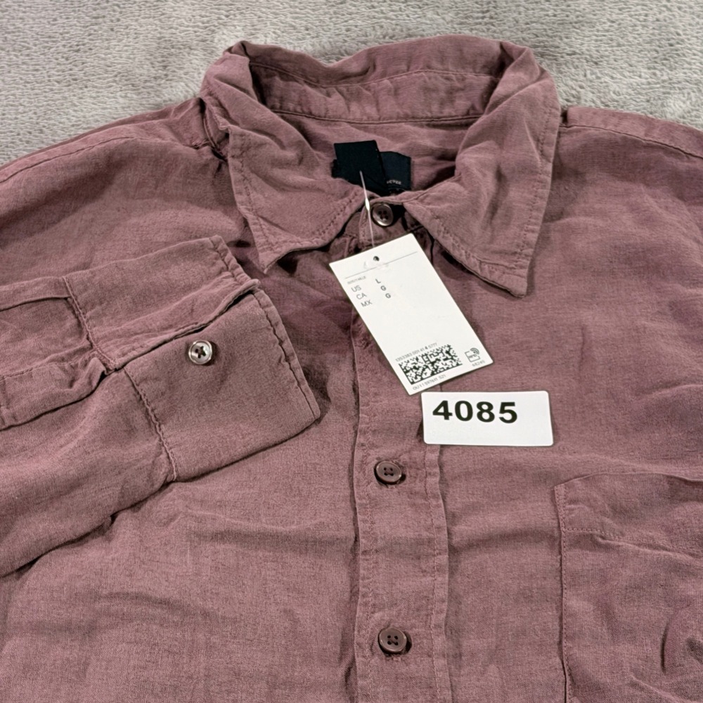 H&M Button Down Shirt Mens Large Mauve Linen Blend Relaxed Fit Long Sleeve NWT